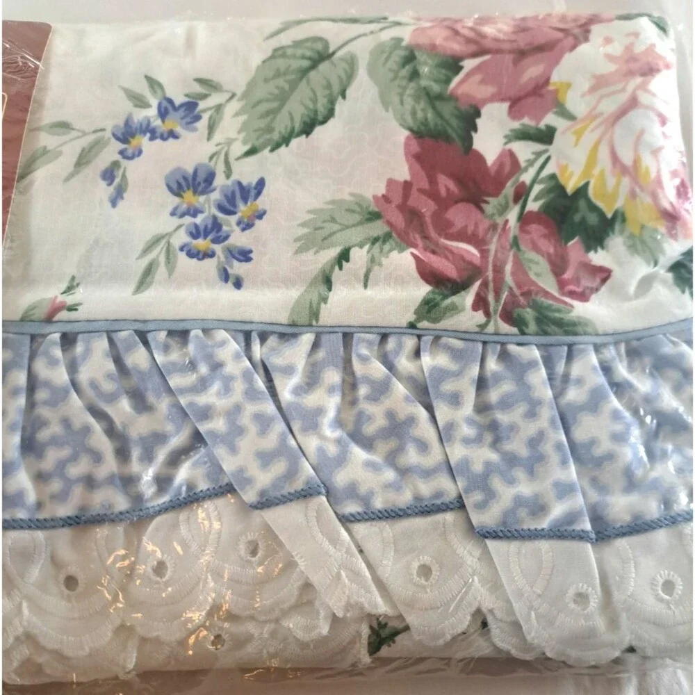 NEW Vintage Waverly Belle Rive Twin Flat Sheet Ruffled Pima Cotton Blend Cottage